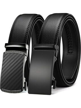 Men's Leather Ratchet Belt 2 Pack - Customizable Fit, Smooth Sliding